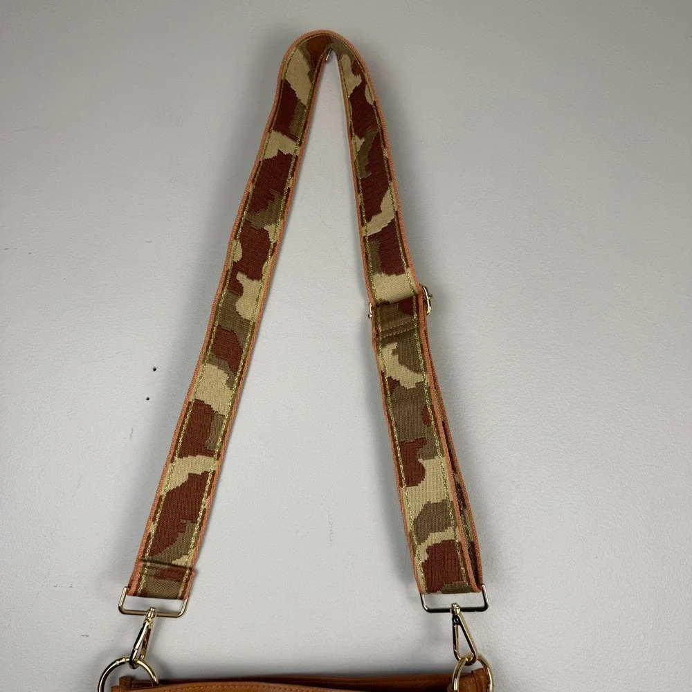 Ahdorned Crossbody Bag Women's Brown Faux Leather U-Shaped Camo Adjustable Strap